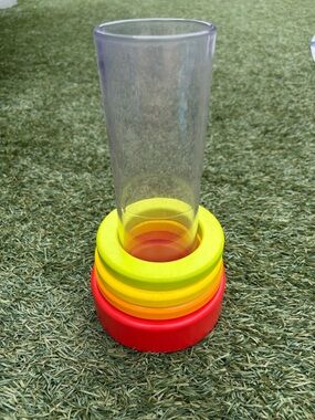 Lovevery Stacking Ring Toy with Clear Cylinder - Neon Yellow, Orange, Red